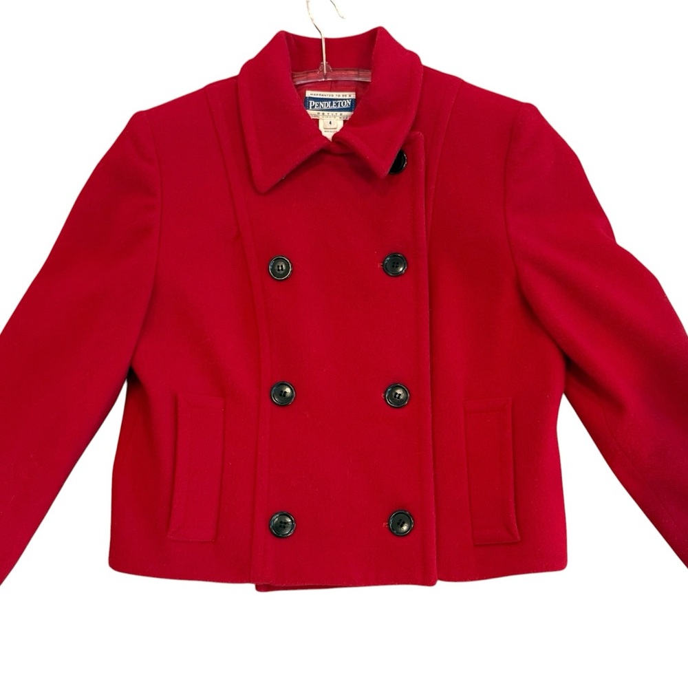 Pendleton Red Wool Cropped Jacket Petite 4 Double Breasted USA - Picture 2 of 11